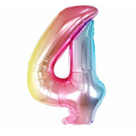 Balon din Folie Metalizata , Figurina Cifra, Tema Aniversare 40 cm, Ambalaj Individual, Pai inclus, Umflare cu Aer sau Heliu, Multicolor, Cifra 4