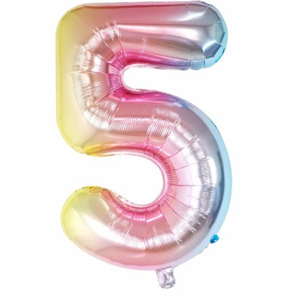 Balon din Folie Metalizata , Figurina Cifra, Tema Aniversare 40 cm, Ambalaj Individual, Pai inclus, Umflare cu Aer sau Heliu, Multicolor, Cifra 5