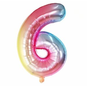 Balon din Folie Metalizata , Figurina Cifra, Tema Aniversare 40 cm, Ambalaj Individual, Pai inclus, Umflare cu Aer sau Heliu, Multicolor, Cifra 6