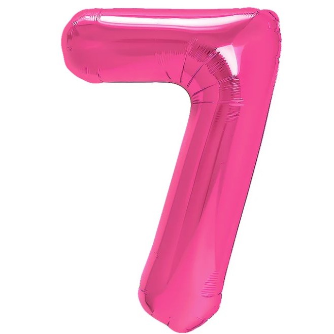 Balon din Folie Metalizata , Figurina Cifra, Tema Aniversare 40 cm, Ambalaj Individual, Pai inclus, Umflare cu Aer sau Heliu, Roz, Cifra 7