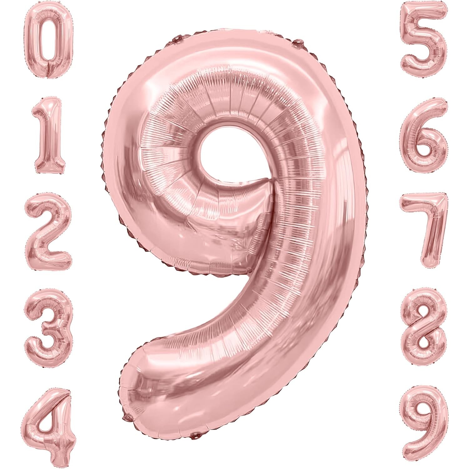 Balon din Folie Metalizata , Figurina Cifra, Tema Aniversare 80 cm, Ambalaj Individual, Pai inclus, Umflare cu Aer sau Heliu, Rose Gold, Cifra 9 - imagine 4