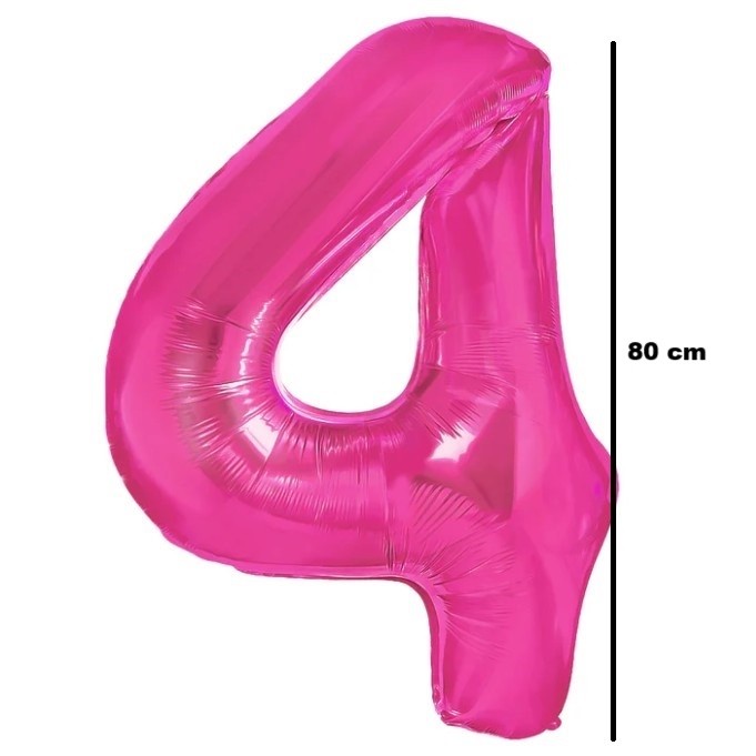 Balon din Folie Metalizata , Figurina Cifra, Tema Aniversare 80 cm, Ambalaj Individual, Pai inclus, Umflare cu Aer sau Heliu, Roz, Cifra 4 - imagine 2