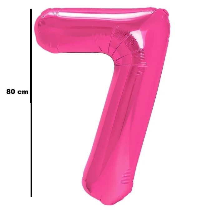 Balon din Folie Metalizata , Figurina Cifra, Tema Aniversare 80 cm, Ambalaj Individual, Pai inclus, Umflare cu Aer sau Heliu, Roz, Cifra 7 - imagine 2