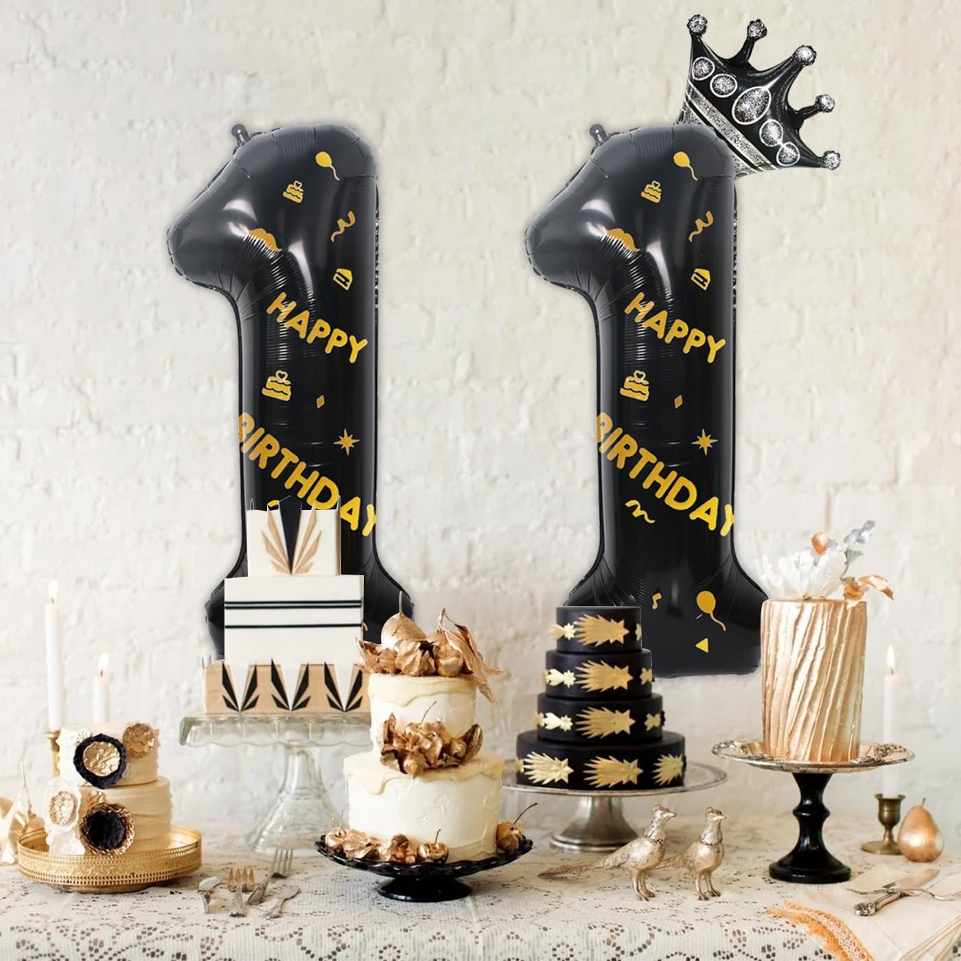 Balon din Folie Metalizata , Figurina Cifra, Scris Happy Birthday, Tema Aniversare 100 cm, Ambalaj Individual, Pai inclus, Umflare cu Aer sau Heliu, Negru, Cifra 1 - imagine 3