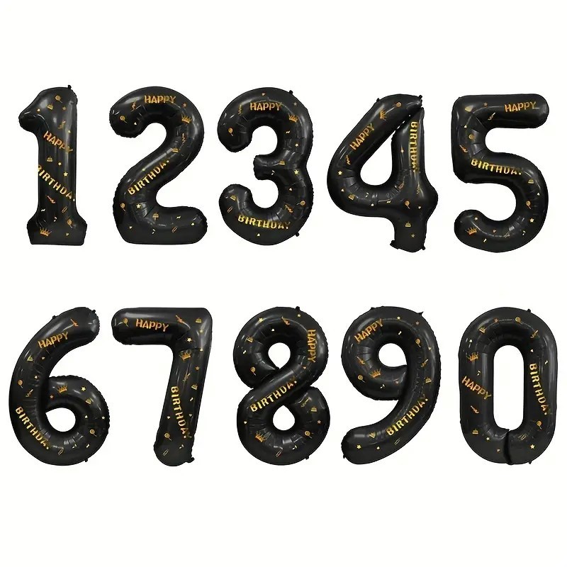 Balon din Folie Metalizata , Figurina Cifra, Scris Happy Birthday, Tema Aniversare 100 cm, Ambalaj Individual, Pai inclus, Umflare cu Aer sau Heliu, Negru, Cifra 4 - imagine 2