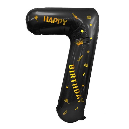 Balon din Folie Metalizata , Figurina Cifra, Scris Happy Birthday, Tema Aniversare 100 cm, Ambalaj Individual, Pai inclus, Umflare cu Aer sau Heliu, Negru, Cifra 7 - imagine 3