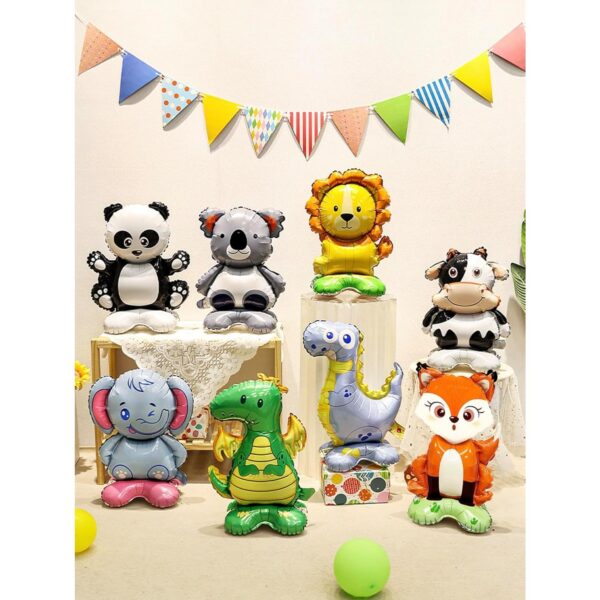Balon din Folie Metalizata, , Mini Figurine Animalute, Model Leu, Tematica Aniversare, 39x58 cm, Ambalaj Individual, Pai Inclus, Umflare cu Aer sau Heliu, Multicolor - imagine 2