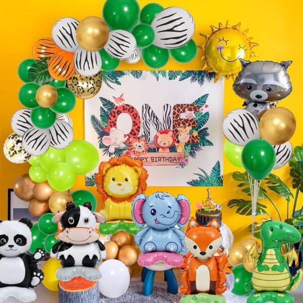 Balon din Folie Metalizata, , Mini Figurine Animalute, Model Leu, Tematica Aniversare, 39x58 cm, Ambalaj Individual, Pai Inclus, Umflare cu Aer sau Heliu, Multicolor - imagine 3