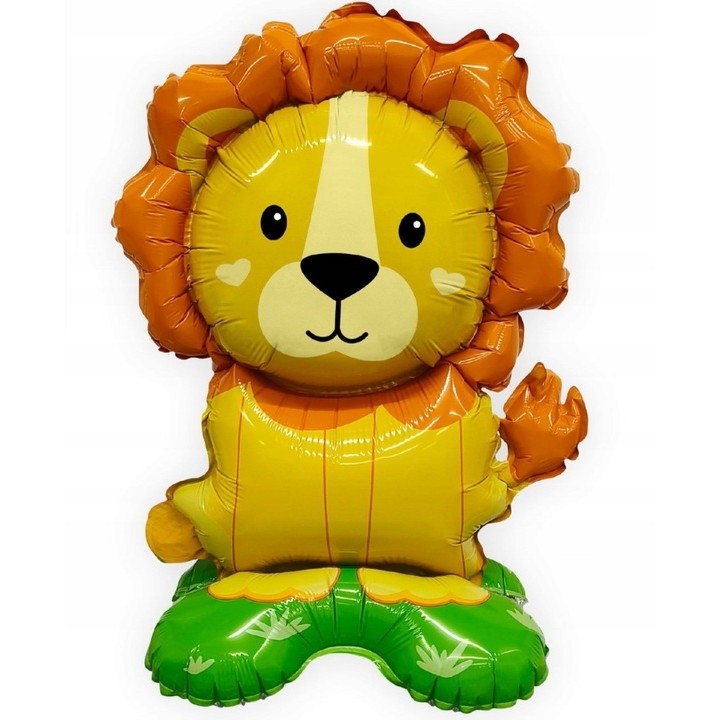 Balon din Folie Metalizata, , Mini Figurine Animalute, Model Leu, Tematica Aniversare, 39x58 cm, Ambalaj Individual, Pai Inclus, Umflare cu Aer sau Heliu, Multicolor