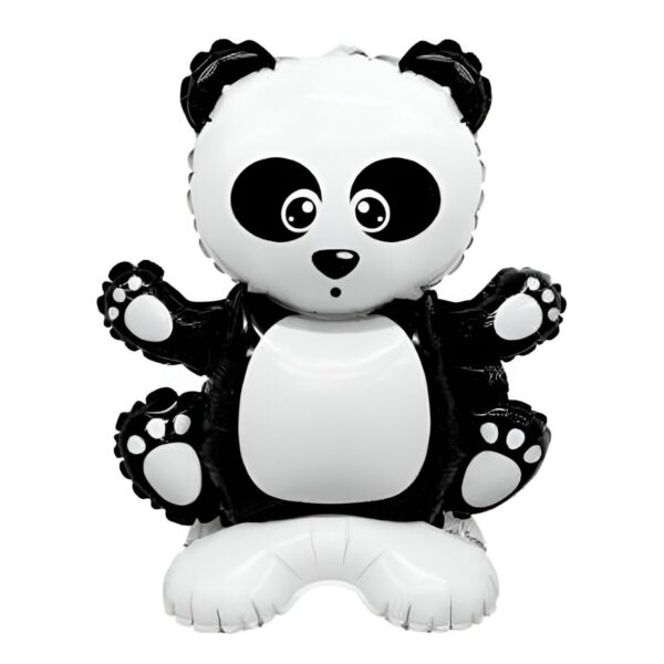 Balon din Folie Metalizata, , Figurine AnimÄƒluÈ›e, Model Panda, 43x59cm, Ambalaj Individual, Pai Inclus, Umflare cu Aer sau Heliu, Alb Negru