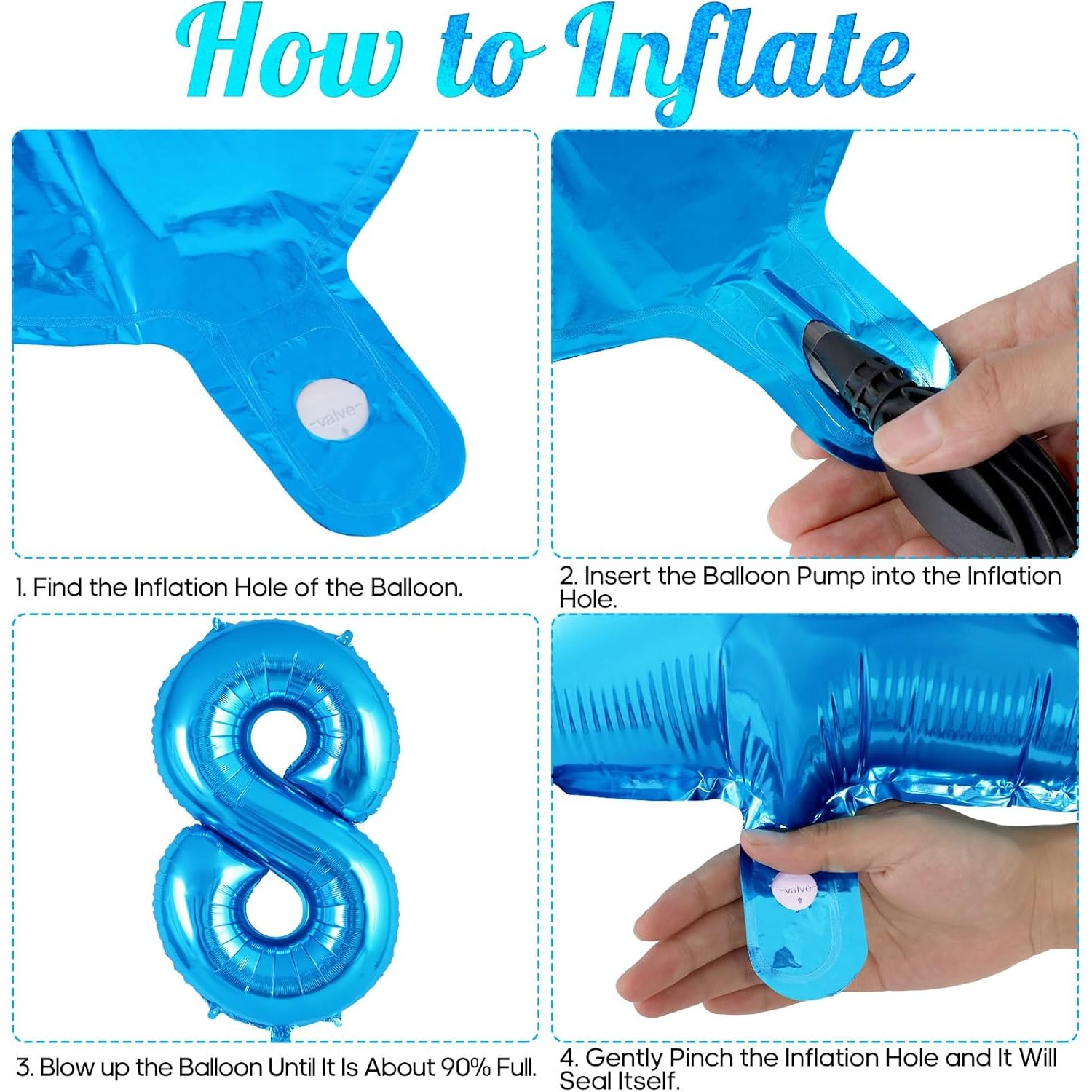 Balon din Folie Metalizata , Figurina Cifra, Tema Aniversare 40 cm, Ambalaj Individual, Pai inclus, Umflare cu Aer sau Heliu, Albastru, Cifra 8 - imagine 2