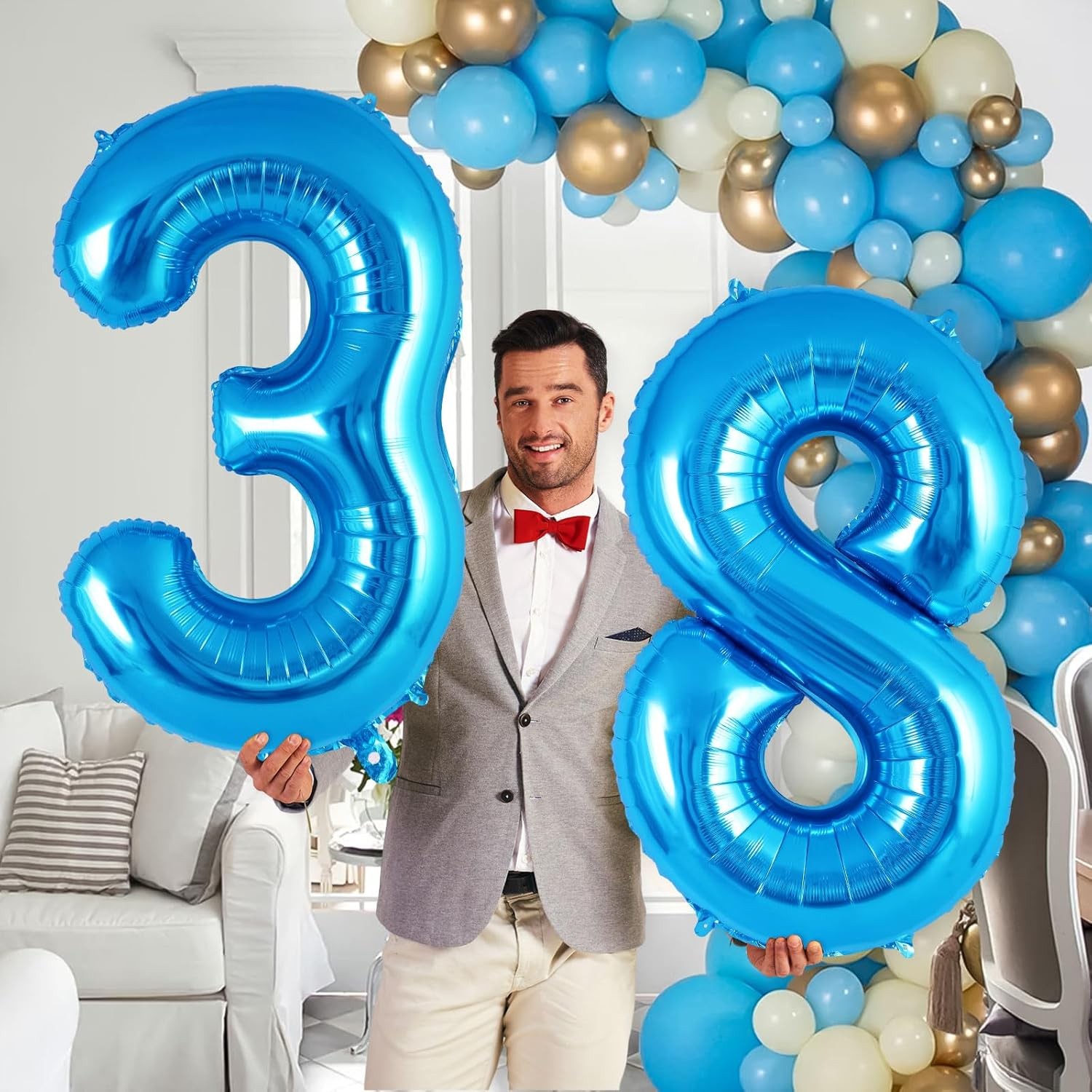 Balon din Folie Metalizata , Figurina Cifra, Tema Aniversare 40 cm, Ambalaj Individual, Pai inclus, Umflare cu Aer sau Heliu, Albastru, Cifra 8 - imagine 4