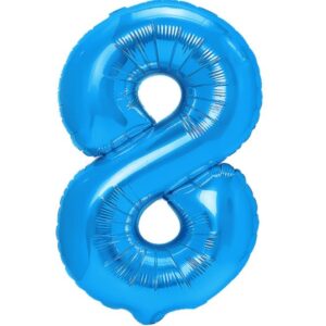 Balon din Folie Metalizata , Figurina Cifra, Tema Aniversare 40 cm, Ambalaj Individual, Pai inclus, Umflare cu Aer sau Heliu, Albastru, Cifra 8