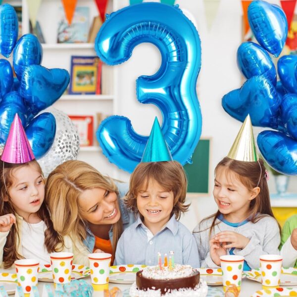 Balon din Folie Metalizata , Figurina Cifra, Tema Aniversare 40 cm, Ambalaj Individual, Pai inclus, Umflare cu Aer sau Heliu, Albastru, Cifra 3 - imagine 4