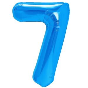 Balon din Folie Metalizata , Figurina Cifra, Tema Aniversare 40 cm, Ambalaj Individual, Pai inclus, Umflare cu Aer sau Heliu, Albastru, Cifra 7