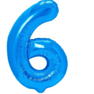Balon din Folie Metalizata , Figurina Cifra, Tema Aniversare 40 cm, Ambalaj Individual, Pai inclus, Umflare cu Aer sau Heliu, Albastru, Cifra 6