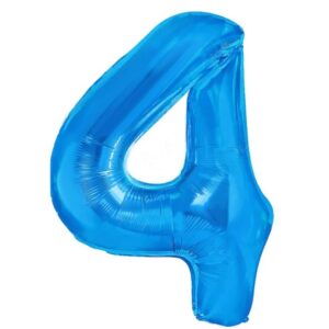 Balon din Folie Metalizata , Figurina Cifra, Tema Aniversare 40 cm, Ambalaj Individual, Pai inclus, Umflare cu Aer sau Heliu, Albastru, Cifra 4
