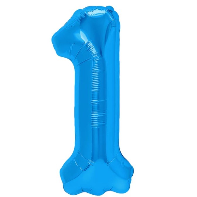 Balon din Folie Metalizata , Figurina Cifra, Tema Aniversare 40 cm, Ambalaj Individual, Pai inclus, Umflare cu Aer sau Heliu, Albastru, Cifra 1