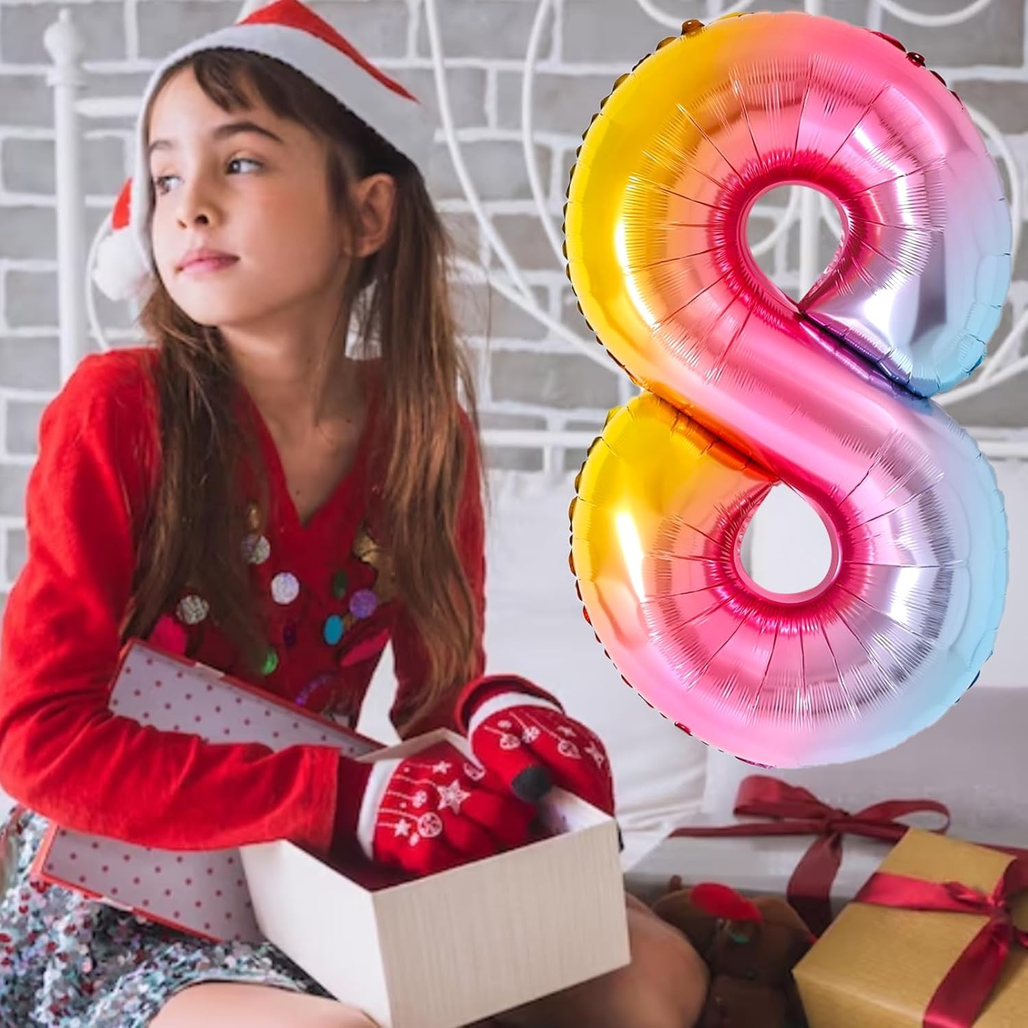 Balon din Folie Metalizata , Figurina Cifra, Tema Aniversare 40 cm, Ambalaj Individual, Pai inclus, Umflare cu Aer sau Heliu, Multicolor, Cifra 8 - imagine 2