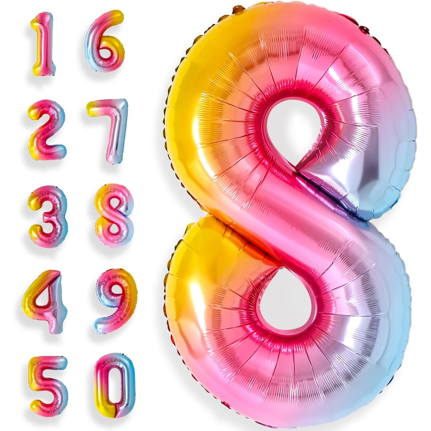 Balon din Folie Metalizata , Figurina Cifra, Tema Aniversare 40 cm, Ambalaj Individual, Pai inclus, Umflare cu Aer sau Heliu, Multicolor, Cifra 8 - imagine 4
