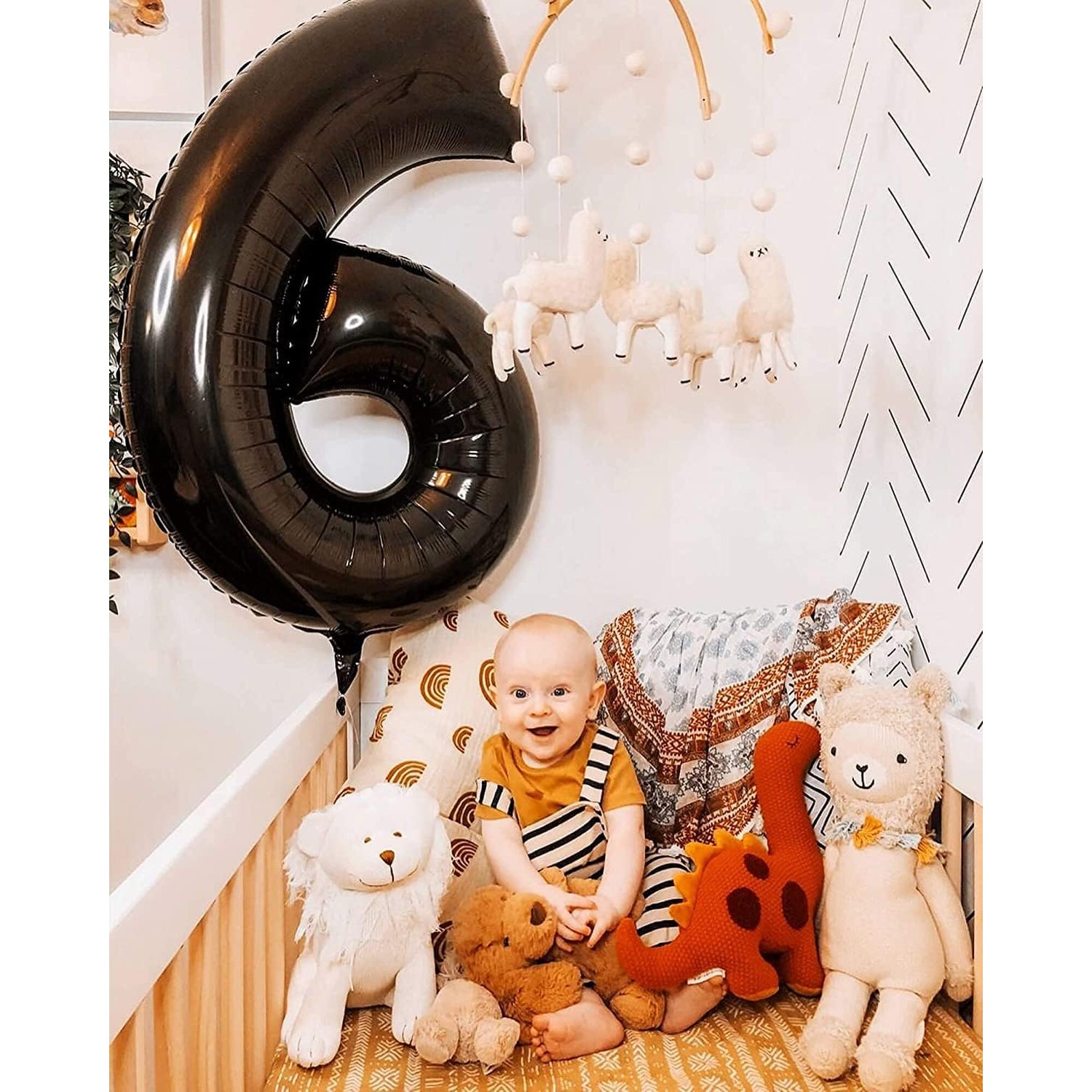 Balon din Folie Metalizata , Figurina Cifra, Tema Aniversare 40 cm, Ambalaj Individual, Pai inclus, Umflare cu Aer sau Heliu, Negru, Cifra 6 - imagine 3