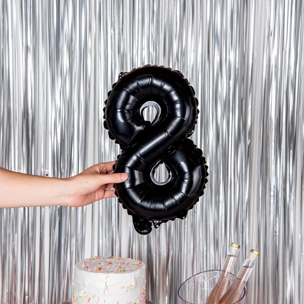 Balon din Folie Metalizata , Figurina Cifra, Tema Aniversare 40 cm, Ambalaj Individual, Pai inclus, Umflare cu Aer sau Heliu, Negru, Cifra 8 - imagine 3