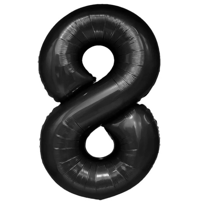 Balon din Folie Metalizata , Figurina Cifra, Tema Aniversare 40 cm, Ambalaj Individual, Pai inclus, Umflare cu Aer sau Heliu, Negru, Cifra 8