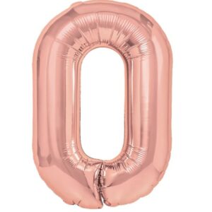 Balon din Folie Metalizata , Figurina Cifra, Tema Aniversare 80 cm, Ambalaj Individual, Pai inclus, Umflare cu Aer sau Heliu, Rose, Cifra 0