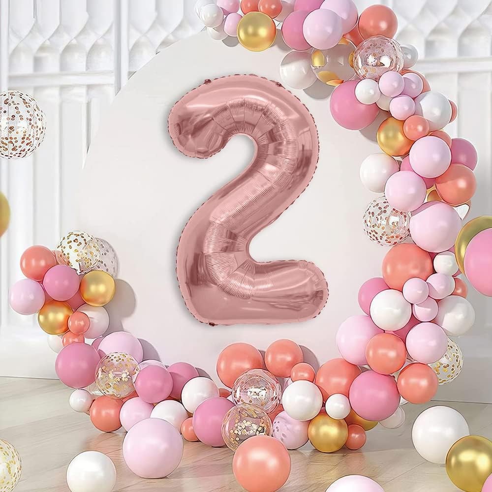 Balon din Folie Metalizata , Figurina Cifra, Tema Aniversare 80 cm, Ambalaj Individual, Pai inclus, Umflare cu Aer sau Heliu, Rose, Cifra 2 - imagine 2