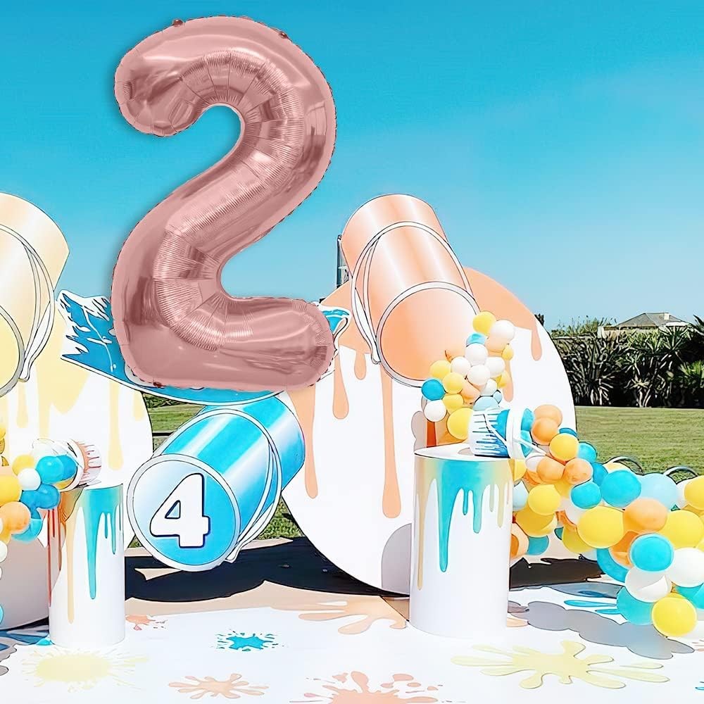 Balon din Folie Metalizata , Figurina Cifra, Tema Aniversare 80 cm, Ambalaj Individual, Pai inclus, Umflare cu Aer sau Heliu, Rose, Cifra 2 - imagine 3