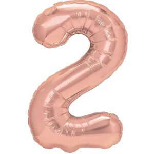 Balon din Folie Metalizata , Figurina Cifra, Tema Aniversare 80 cm, Ambalaj Individual, Pai inclus, Umflare cu Aer sau Heliu, Rose, Cifra 2