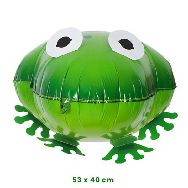 Balon din Folie Metalizata, , Figurina Animata, Model Broasca, 53x40 cm, Ambalaj Individual, Pai Inclus, Umflare cu Aer sau Heliu, Verde - imagine 2