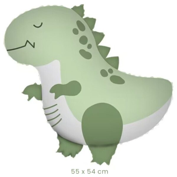 Balon din Folie Metalizata, , Figurina Animata, Model Dinozaur, 55 x 54 cm, Ambalaj Individual, Pai Inclus, Umflare cu Aer sau Heliu, Verde - imagine 2