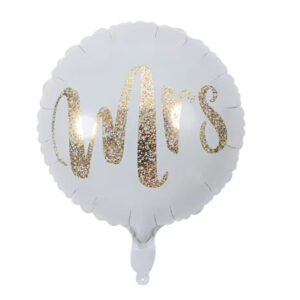 Balon din Folie Metalizata, , Figurina Cerc, Model MRS, Tematica Nunta, 45 cm, Ambalaj Individual, Pai Inclus, Umflare cu Aer sau Heliu, Alb