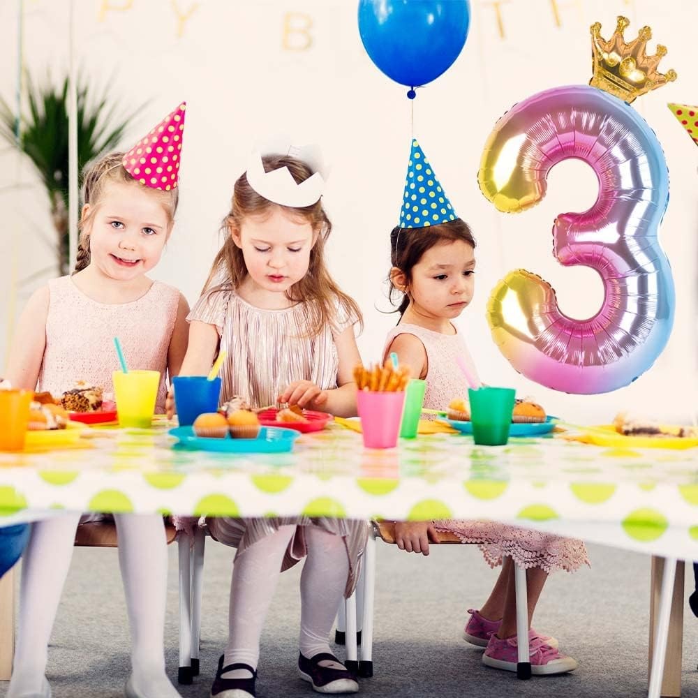 Balon din Folie Metalizata, , Figurina Cifra Gradient, Tema Aniversare 80 cm, Ambalaj Individual, Pai inclus, Umflare cu Aer sau Heliu, Coronita, Cifra 3 - imagine 2