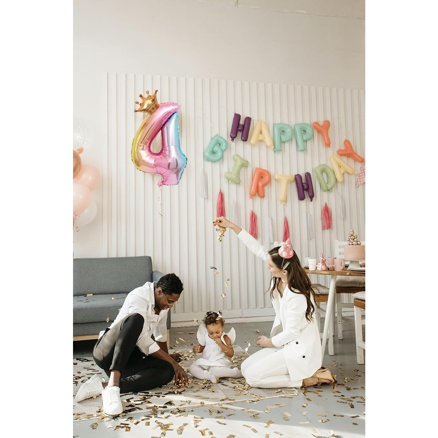 Balon din Folie Metalizata, , Figurina Cifra Gradient, Tema Aniversare 80 cm, Ambalaj Individual, Pai inclus, Umflare cu Aer sau Heliu, Coronita, Cifra 4 - imagine 2