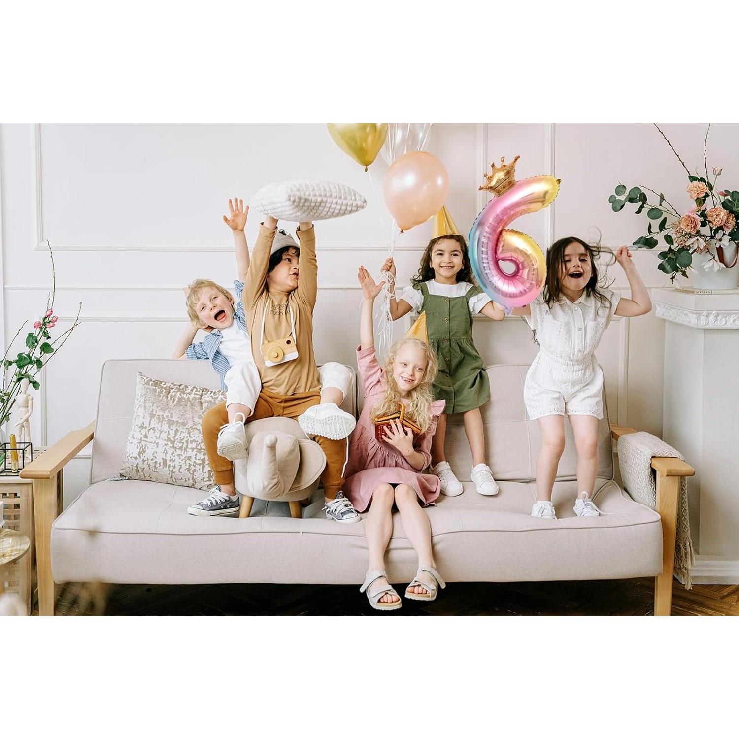 Balon din Folie Metalizata, , Figurina Cifra Gradient, Tema Aniversare 80 cm, Ambalaj Individual, Pai inclus, Umflare cu Aer sau Heliu, Coronita, Cifra 6 - imagine 2