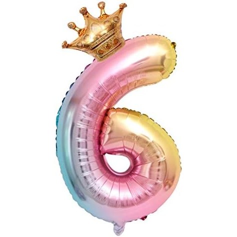 Balon din Folie Metalizata, , Figurina Cifra Gradient, Tema Aniversare 80 cm, Ambalaj Individual, Pai inclus, Umflare cu Aer sau Heliu, Coronita, Cifra 6 - imagine 4