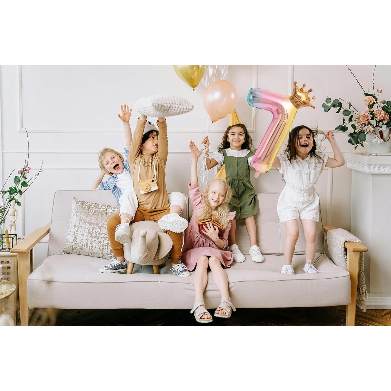 Balon din Folie Metalizata, , Figurina Cifra Gradient, Tema Aniversare 80 cm, Ambalaj Individual, Pai inclus, Umflare cu Aer sau Heliu, Coronita, Cifra 7 - imagine 2