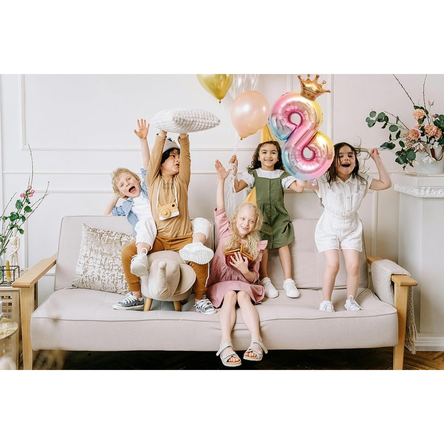 Balon din Folie Metalizata, , Figurina Cifra Gradient, Tema Aniversare 80 cm, Ambalaj Individual, Pai inclus, Umflare cu Aer sau Heliu, Coronita, Cifra 8 - imagine 2