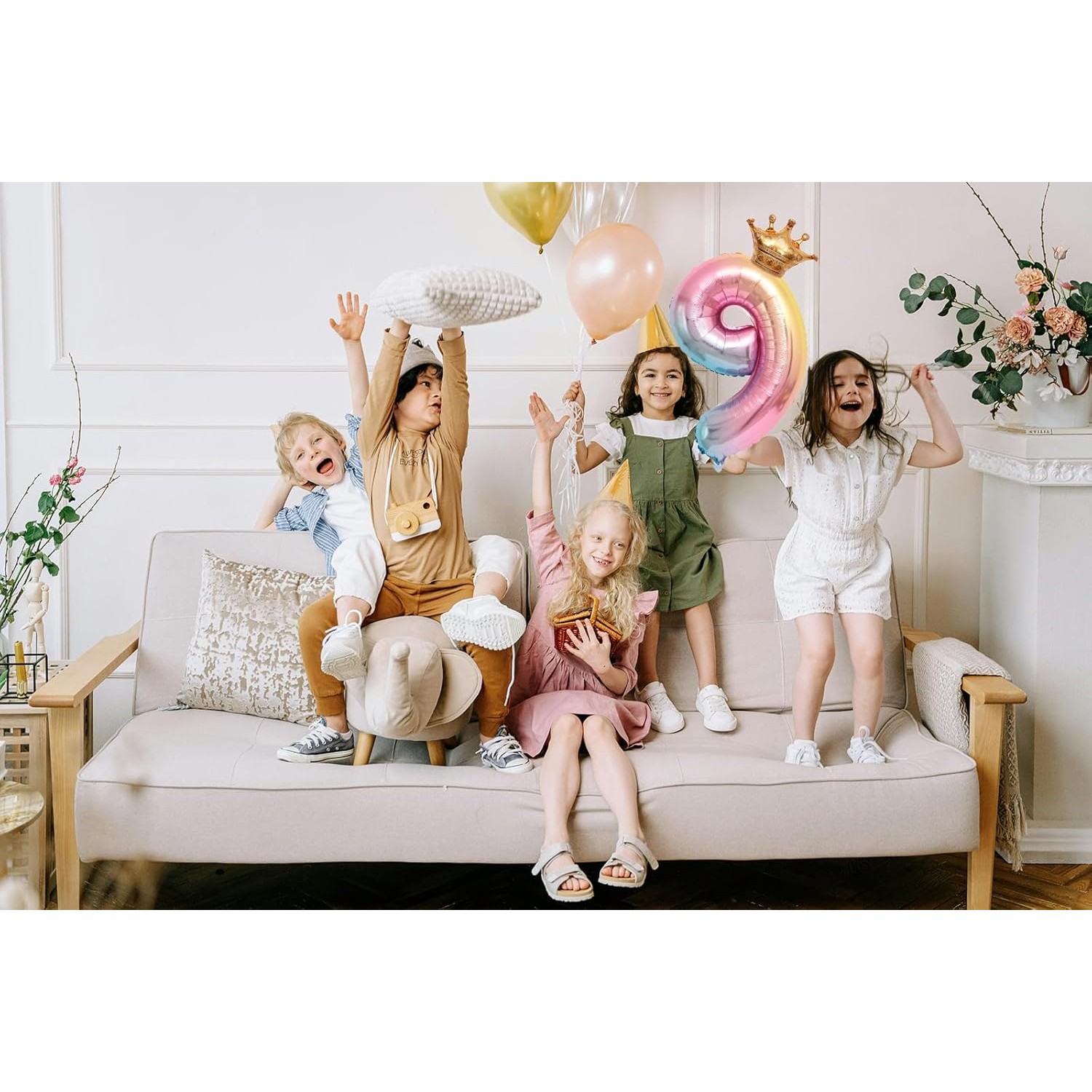 Balon din Folie Metalizata, , Figurina Cifra Gradient, Tema Aniversare 80 cm, Ambalaj Individual, Pai inclus, Umflare cu Aer sau Heliu, Coronita, Cifra 9 - imagine 2