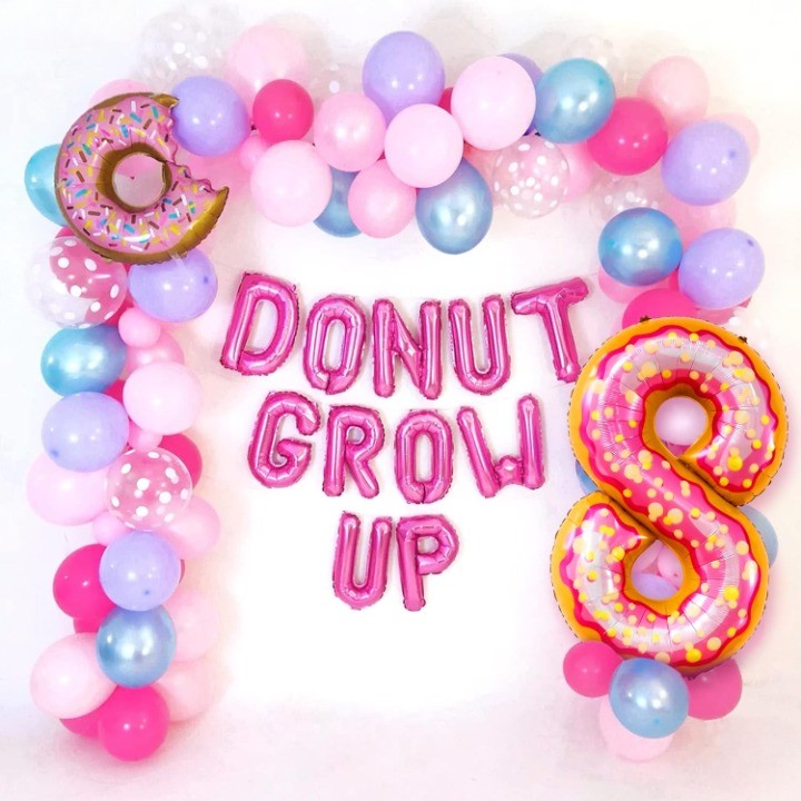 Balon din Folie Metalizata , Figurina Cifra, Imprimeu Gogosi, Tema Aniversare 100 cm, Ambalaj Individual, Pai inclus, Umflare cu Aer sau Heliu, Multicolor, Cifra 8 - imagine 3