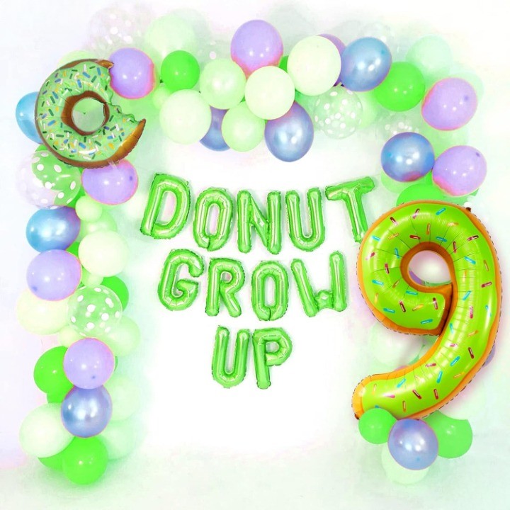 Balon din Folie Metalizata , Figurina Cifra, Imprimeu Gogosi, Tema Aniversare 100 cm, Ambalaj Individual, Pai inclus, Umflare cu Aer sau Heliu, Multicolor, Cifra 9 - imagine 3