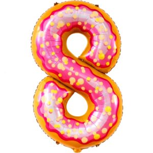 Balon din Folie Metalizata , Figurina Cifra, Imprimeu Gogosi, Tema Aniversare 100 cm, Ambalaj Individual, Pai inclus, Umflare cu Aer sau Heliu, Multicolor, Cifra 8