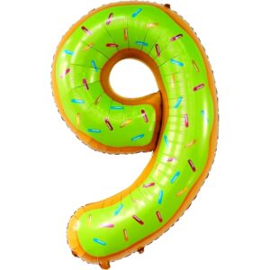 Balon din Folie Metalizata , Figurina Cifra, Imprimeu Gogosi, Tema Aniversare 100 cm, Ambalaj Individual, Pai inclus, Umflare cu Aer sau Heliu, Multicolor, Cifra 9