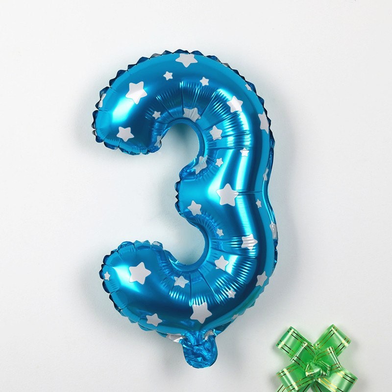 Balon din Folie Metalizata , Figurina Cifra, Imprimeu Stele, Tema Aniversare 80 cm, Ambalaj Individual, Pai inclus, Umflare cu Aer sau Heliu, Albastru, Cifra 3 - imagine 3