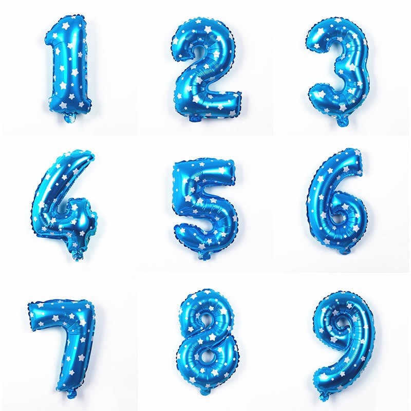 Balon din Folie Metalizata , Figurina Cifra, Imprimeu Stele, Tema Aniversare 80 cm, Ambalaj Individual, Pai inclus, Umflare cu Aer sau Heliu, Albastru, Cifra 3 - imagine 4