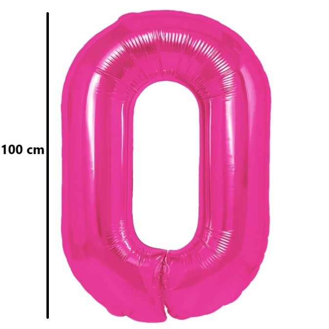 Balon din Folie Metalizata, , Figurina Cifra, Model 0, Tema Aniversare 100 cm, Ambalaj Individual, Pai Inclus, Umflare cu Aer sau Heliu, Roz - imagine 2