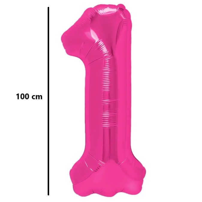 Balon din Folie Metalizata, , Figurina Cifra, Model 1, Tema Aniversare 100 cm, Ambalaj Individual, Pai Inclus, Umflare cu Aer sau Heliu, Roz - imagine 2