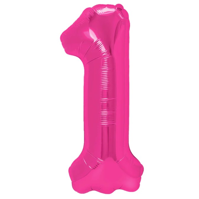 Balon din Folie Metalizata, , Figurina Cifra, Model 1, Tema Aniversare 100 cm, Ambalaj Individual, Pai Inclus, Umflare cu Aer sau Heliu, Roz